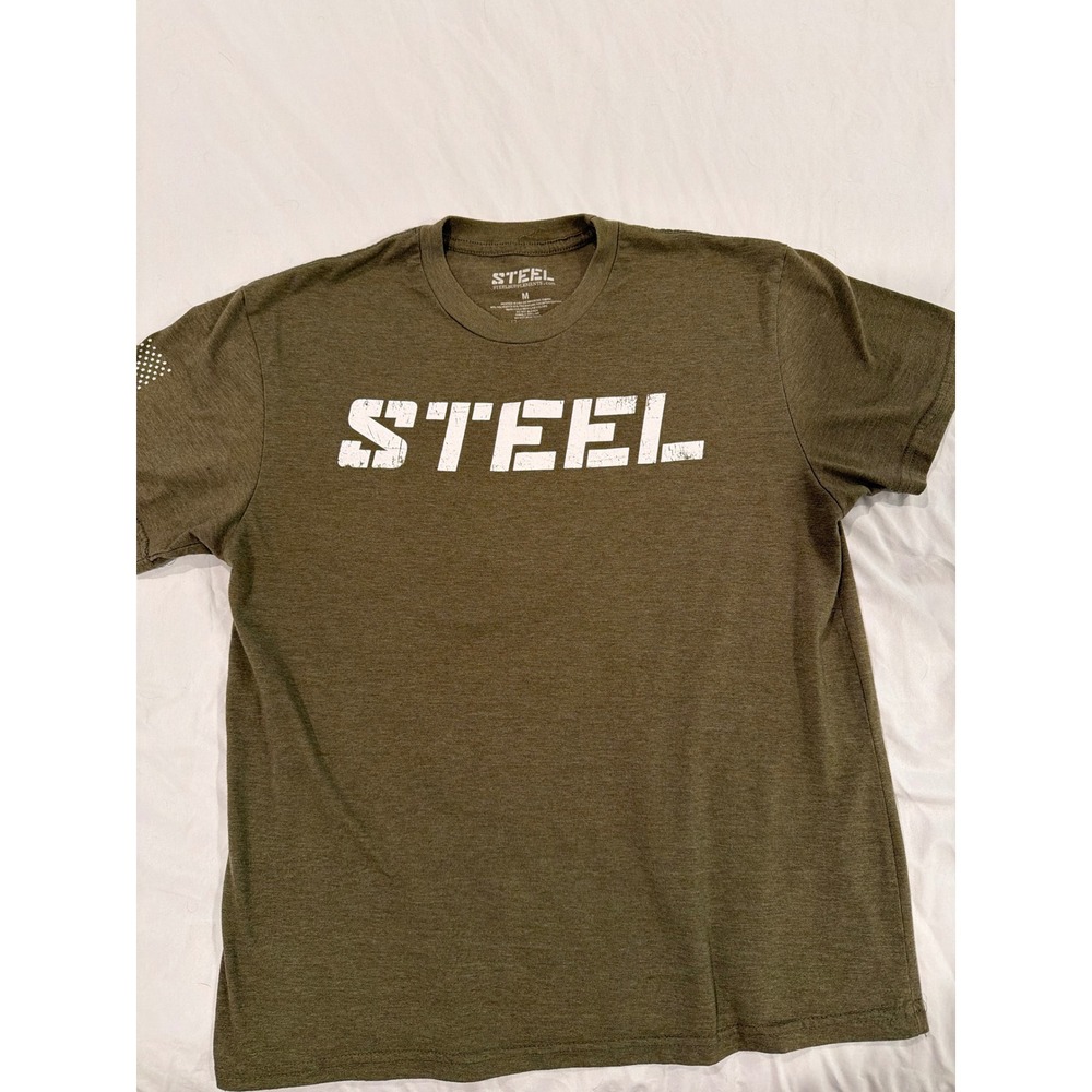 Steel Supplements Mens Graphic T-Shirt Olive Green American Flag Sleeve Size M